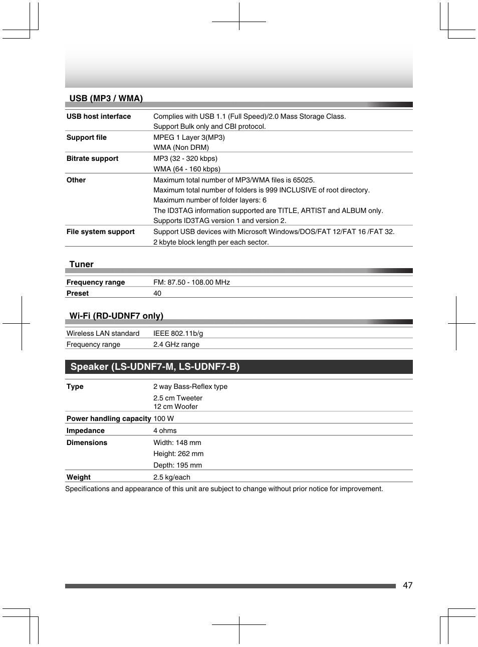 Speaker (ls-udnf7-m, ls-udnf7-b) | Kenwood UD-NF7 User Manual | Page 47 / 48