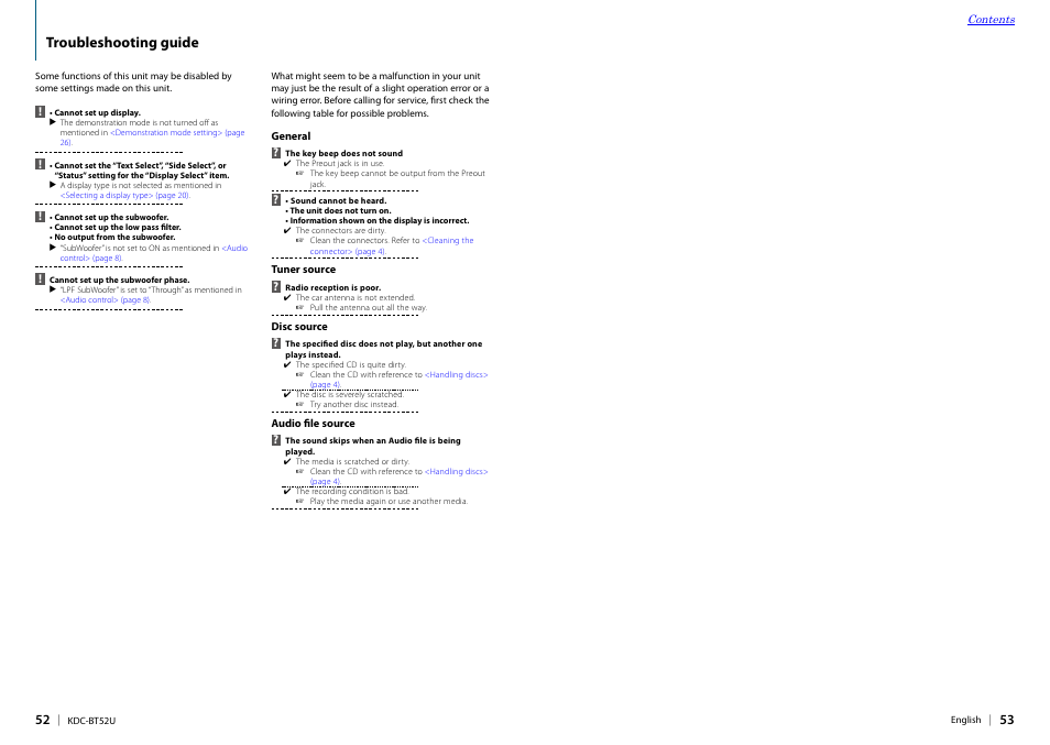 Troubleshooting guide | Kenwood KDC-BT52U User Manual | Page 27 / 30