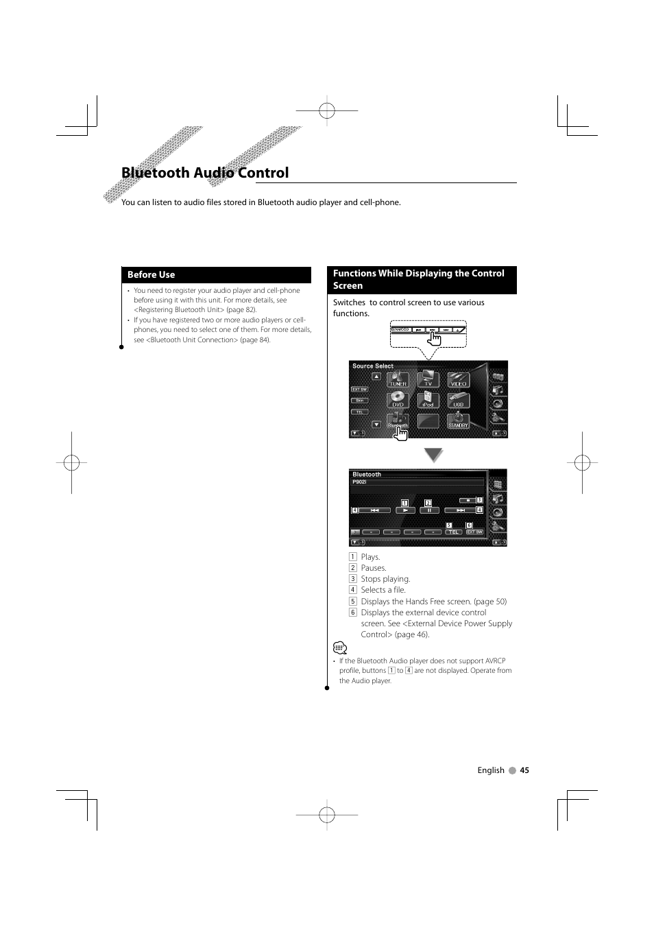 Bluetooth audio control | Kenwood DDX8022BT User Manual | Page 45 / 108