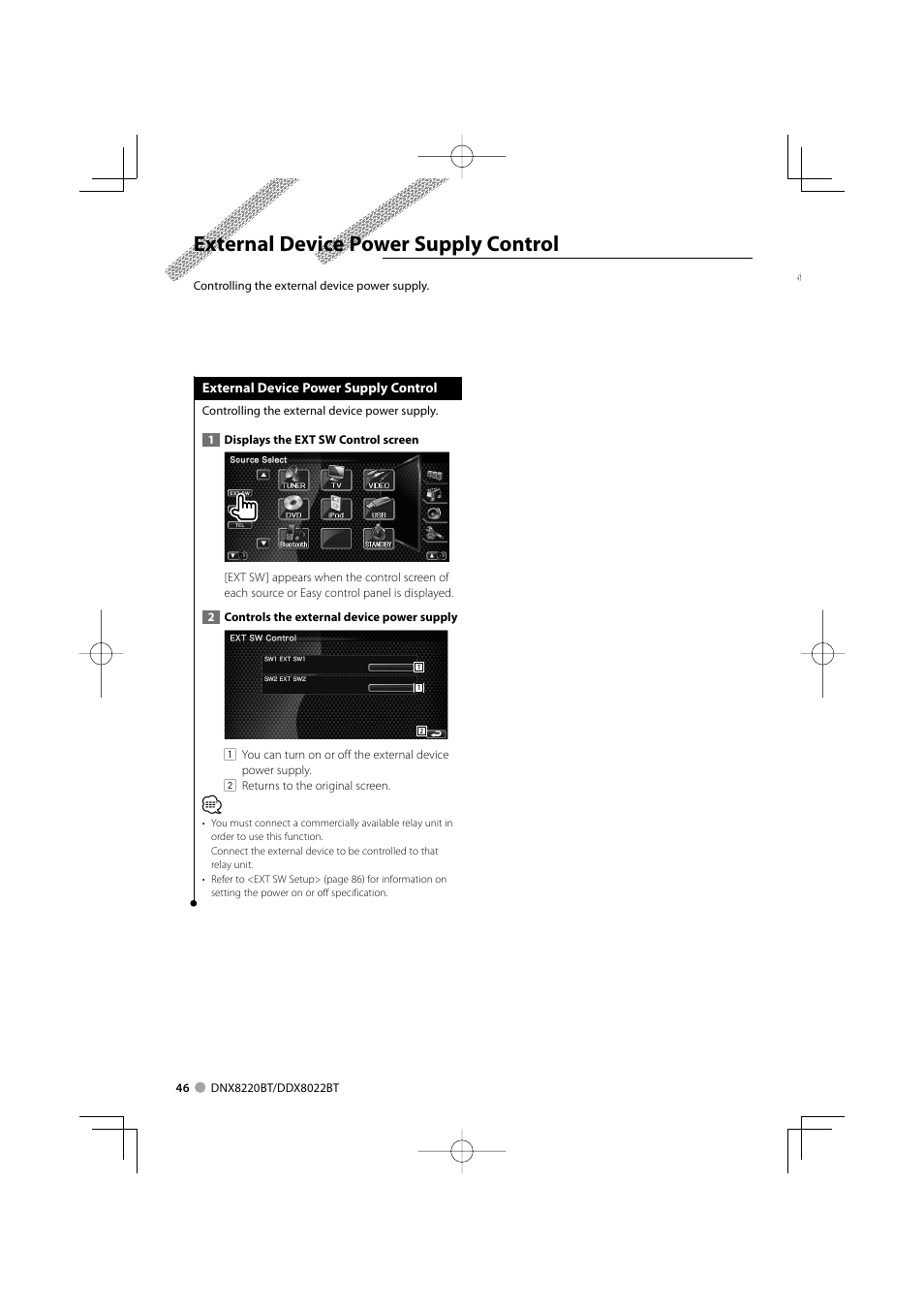 External device power supply control | Kenwood DDX8022BT User Manual | Page 46 / 108