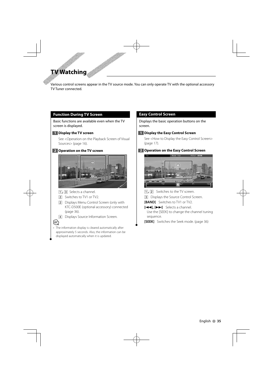 Tv watching | Kenwood DNX9240BT User Manual | Page 35 / 100