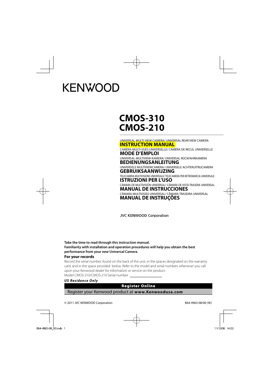 Kenwood CMOS-210 User Manual | 15 pages