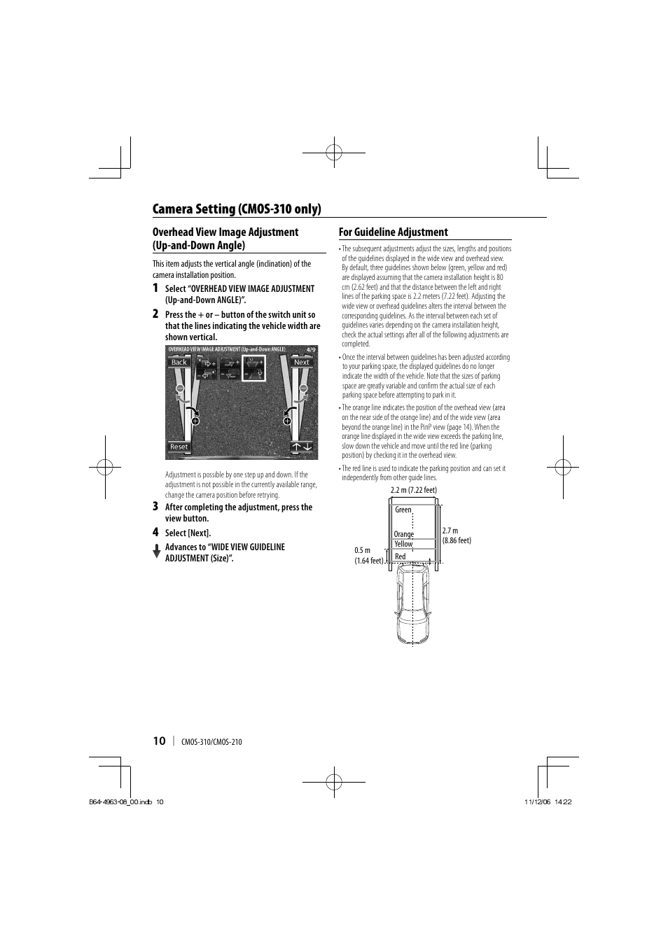 Camera setting (cmos-310 only) | Kenwood CMOS-210 User Manual | Page 10 / 15