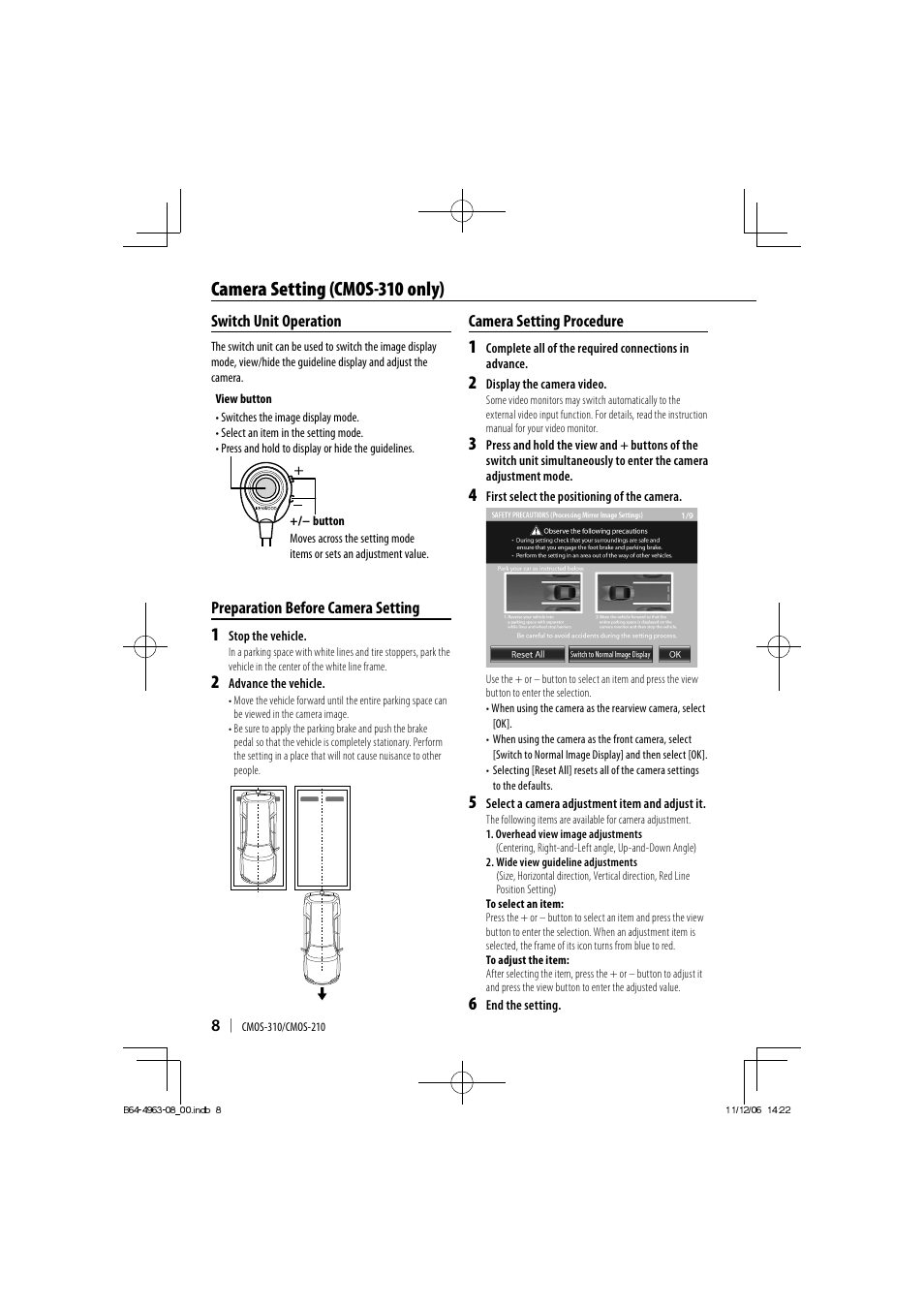 Camera setting (cmos-310 only) | Kenwood CMOS-210 User Manual | Page 8 / 15