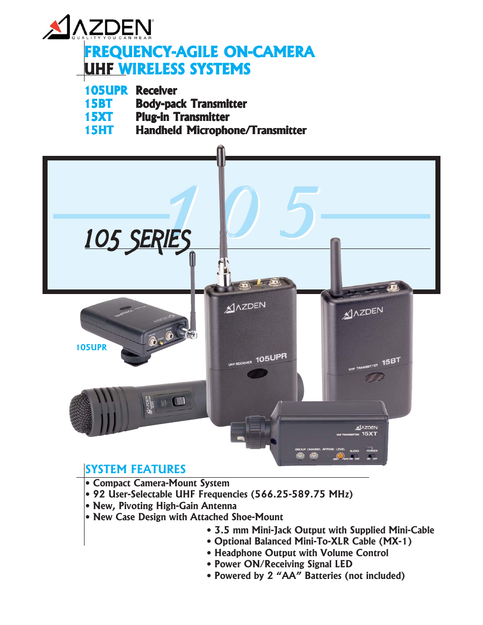 Azden 105 Series User Manual | 2 pages
