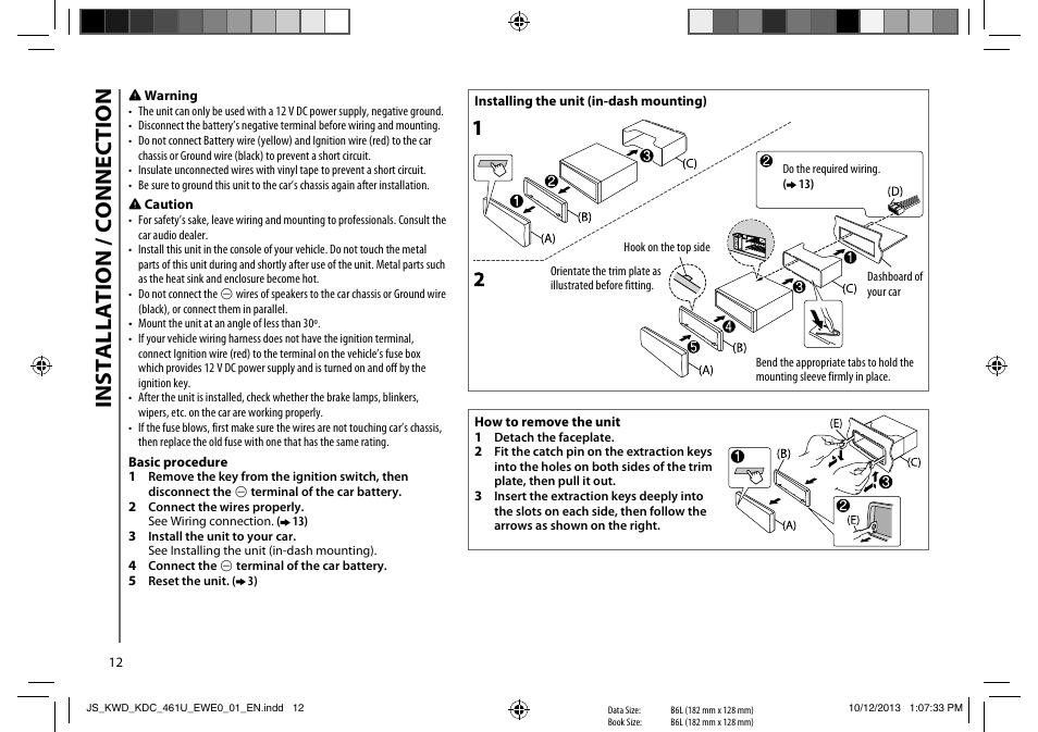 Installation / connection | Kenwood KDC-461U User Manual | Page 14 / 15