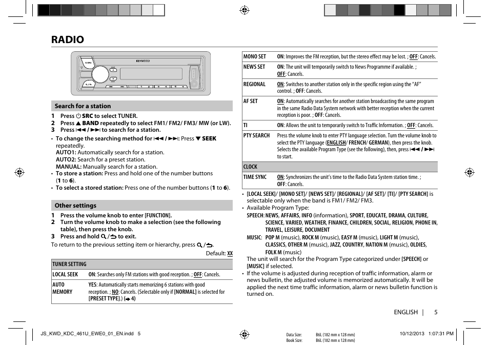 Radio | Kenwood KDC-461U User Manual | Page 7 / 15