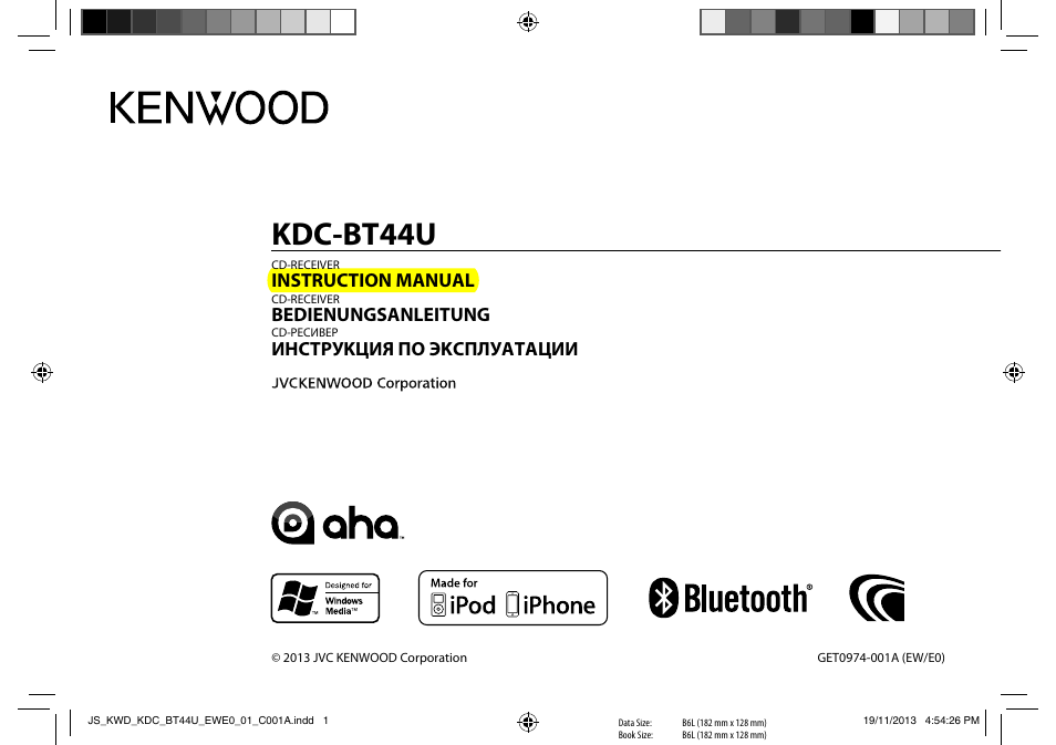 Kenwood KDC-BT44U User Manual | 23 pages