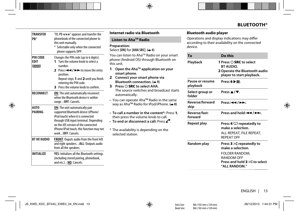 Bluetooth | Kenwood KDC-BT44U User Manual | Page 15 / 23