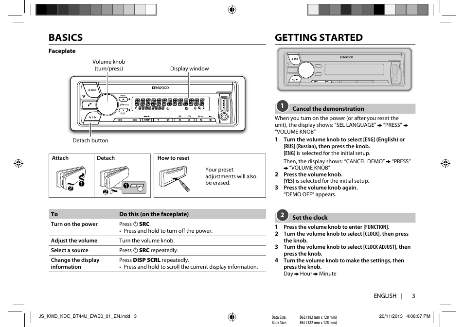 Basics, Getting started | Kenwood KDC-BT44U User Manual | Page 5 / 23