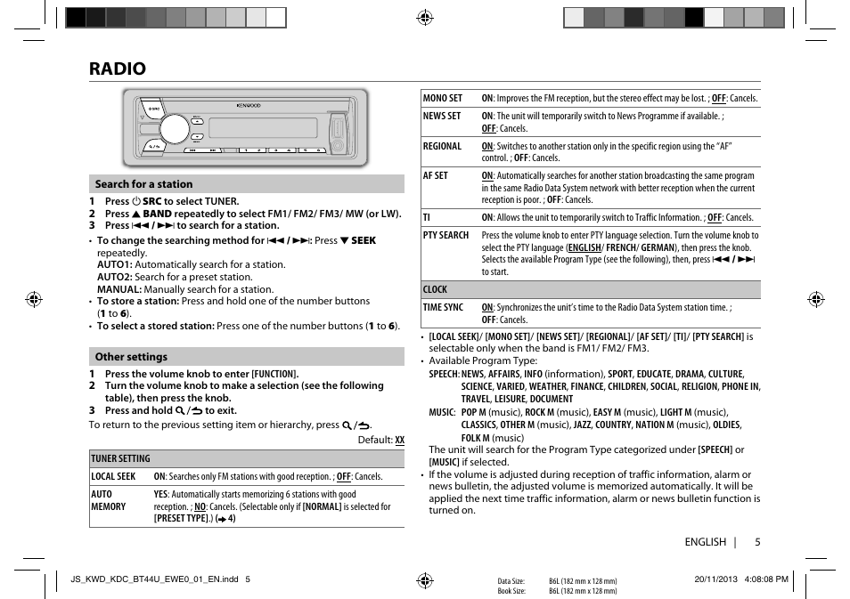 Radio | Kenwood KDC-BT44U User Manual | Page 7 / 23