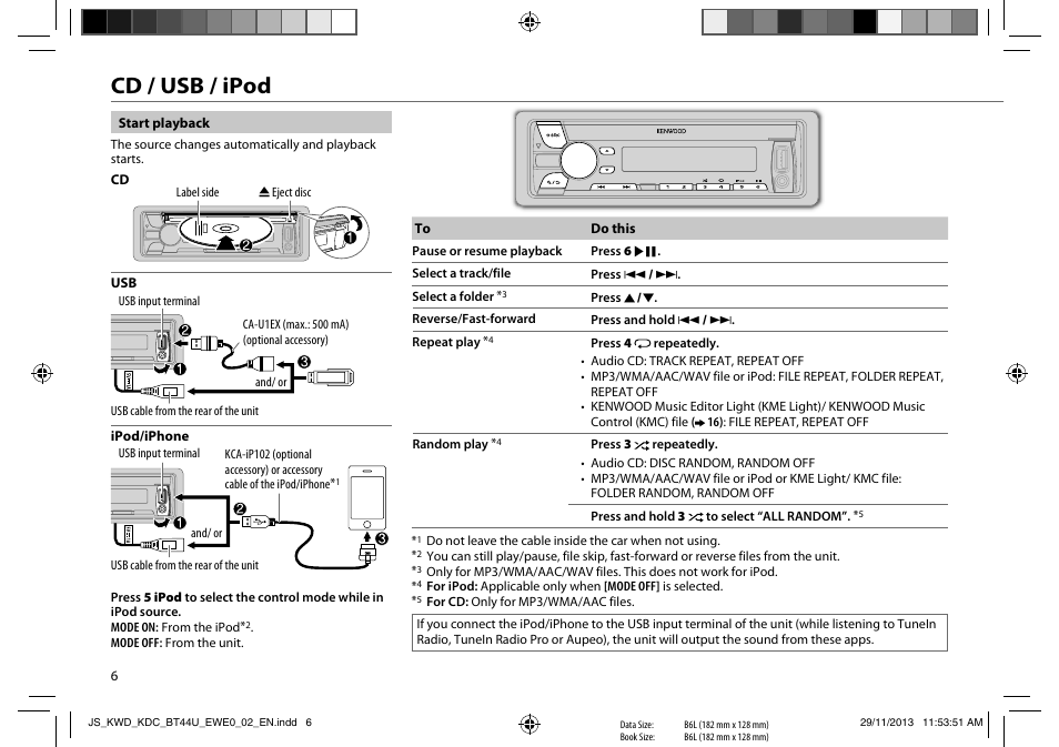 Cd / usb / ipod | Kenwood KDC-BT44U User Manual | Page 8 / 23