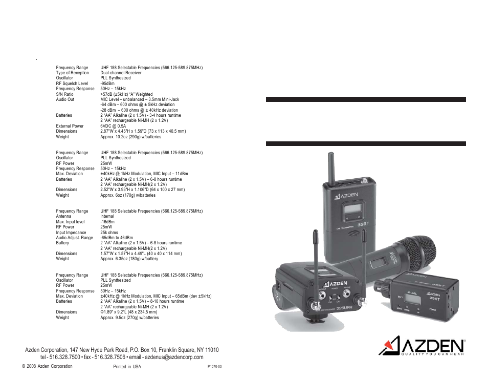 Azden 35XT User Manual | 4 pages