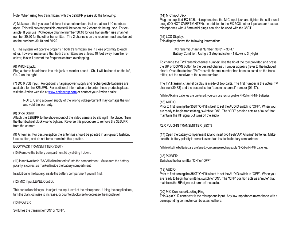 Azden 35XT User Manual | Page 4 / 4