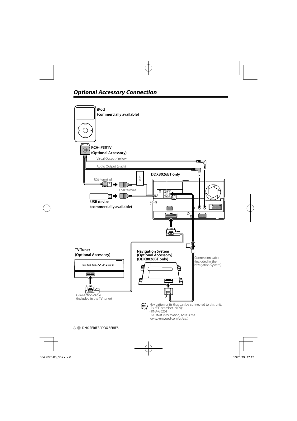 Optional accessory connection | Kenwood DDX8026BT User Manual | Page 8 / 11