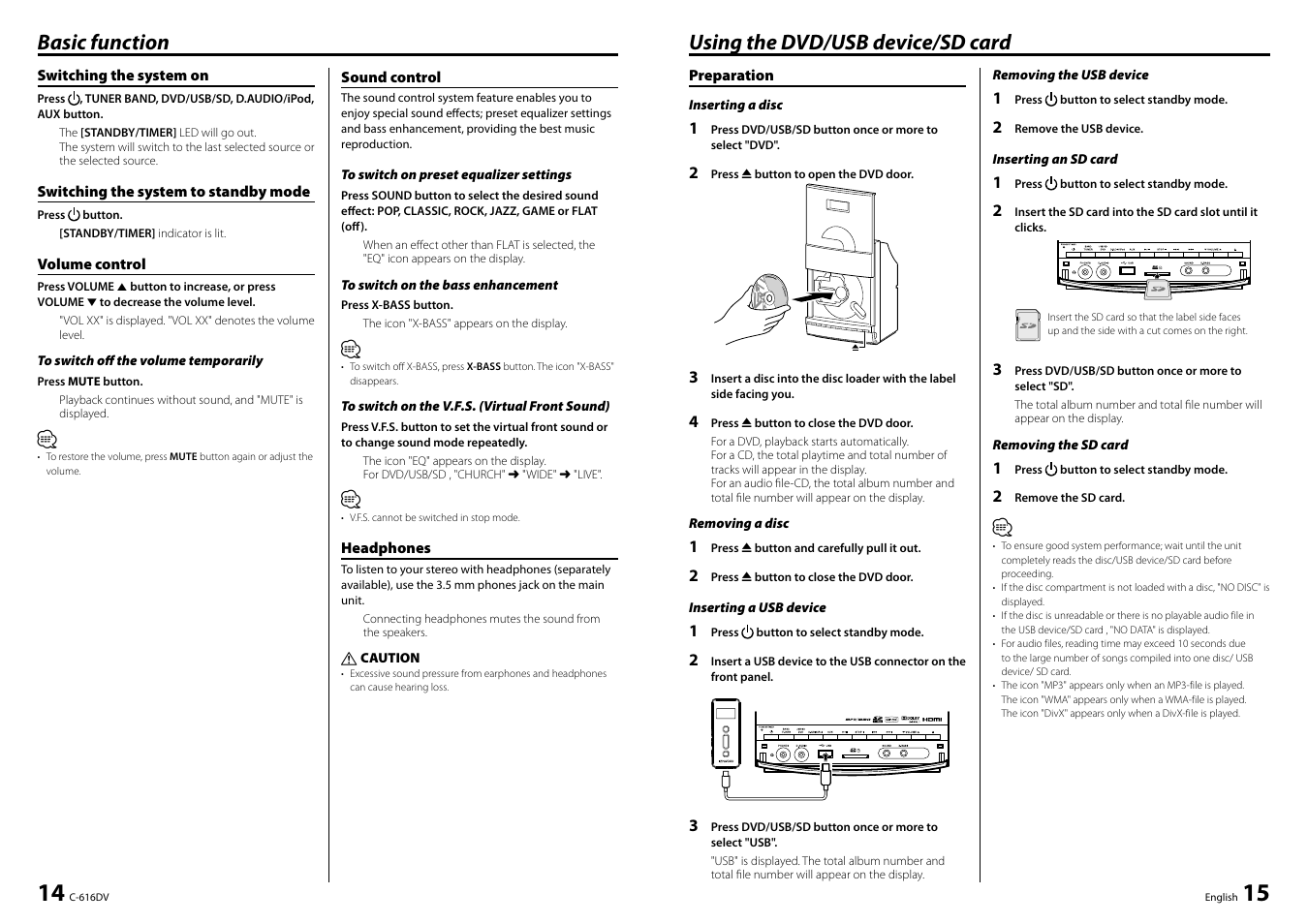 Using the dvd/usb device/sd card, Basic function | Kenwood C-616DV User Manual | Page 8 / 17