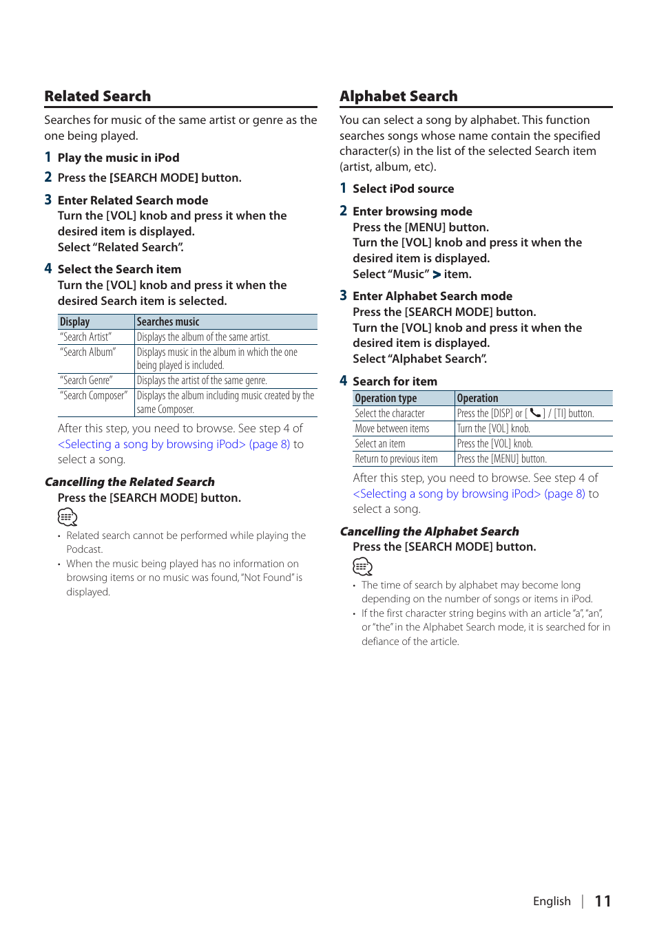 Related search, Alphabet search, Related search alphabet search | Kenwood KDC-BT60U User Manual | Page 11 / 72