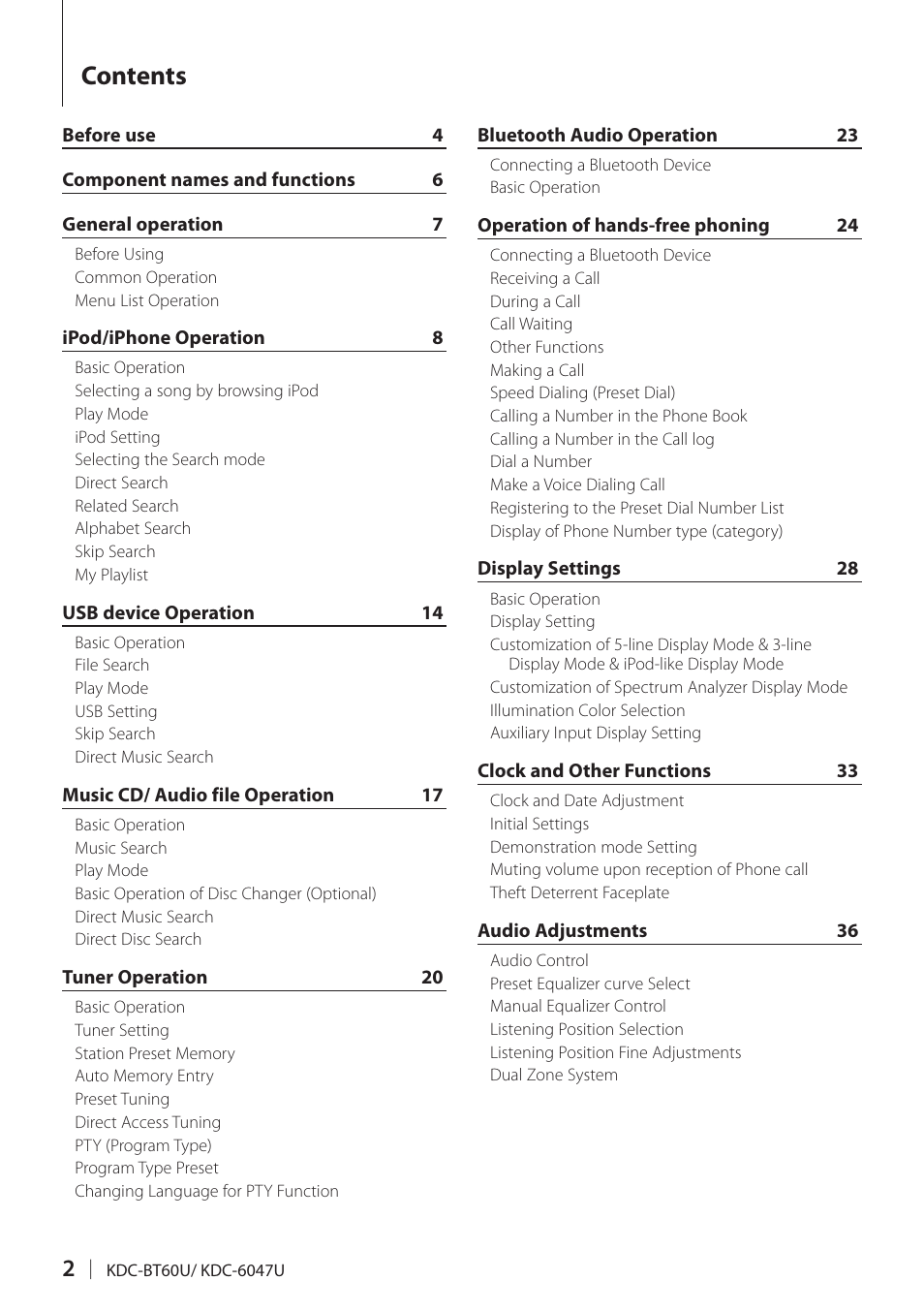 Kenwood KDC-BT60U User Manual | Page 2 / 72