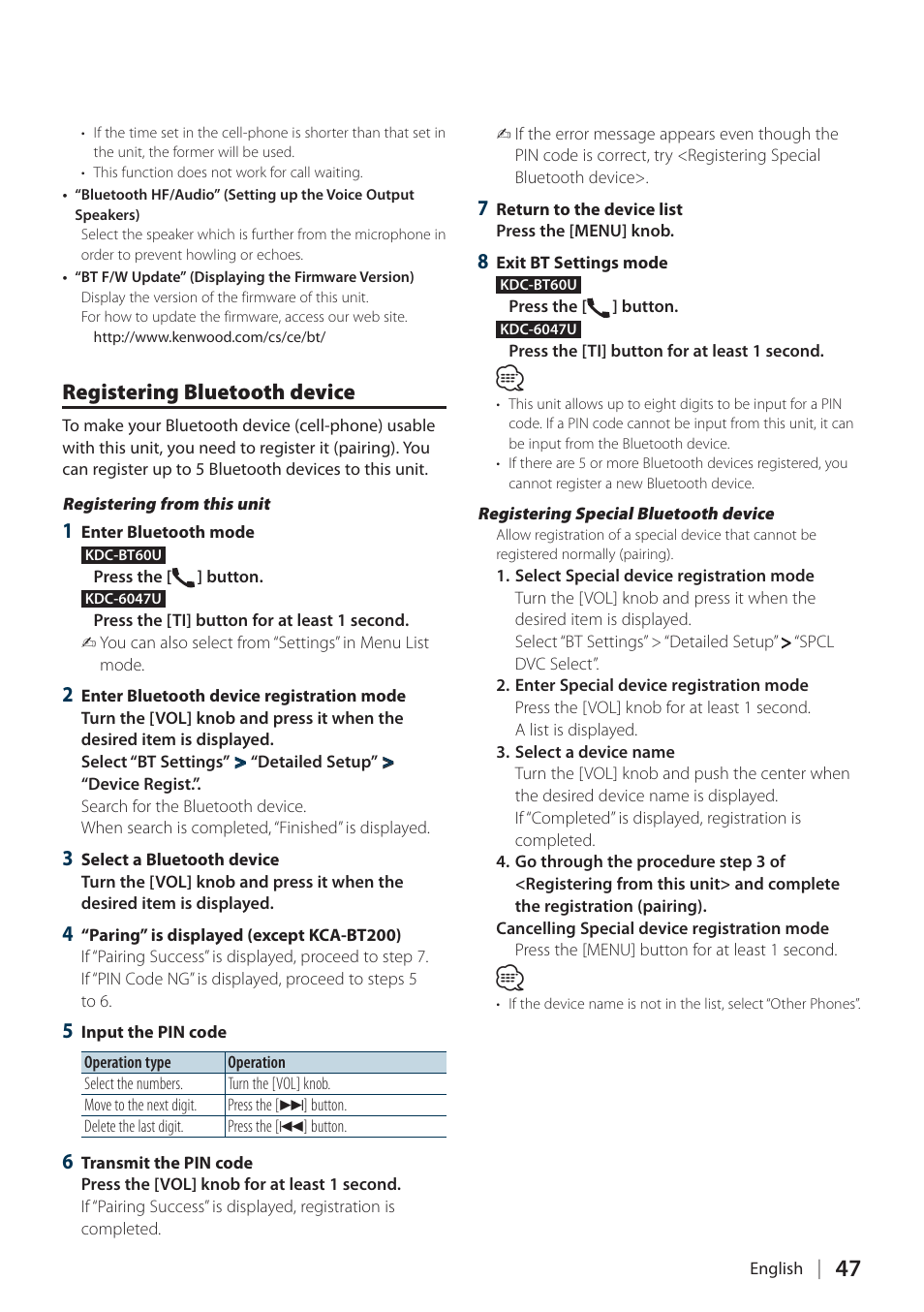 Registering bluetooth device, Registering | Kenwood KDC-BT60U User Manual | Page 47 / 72