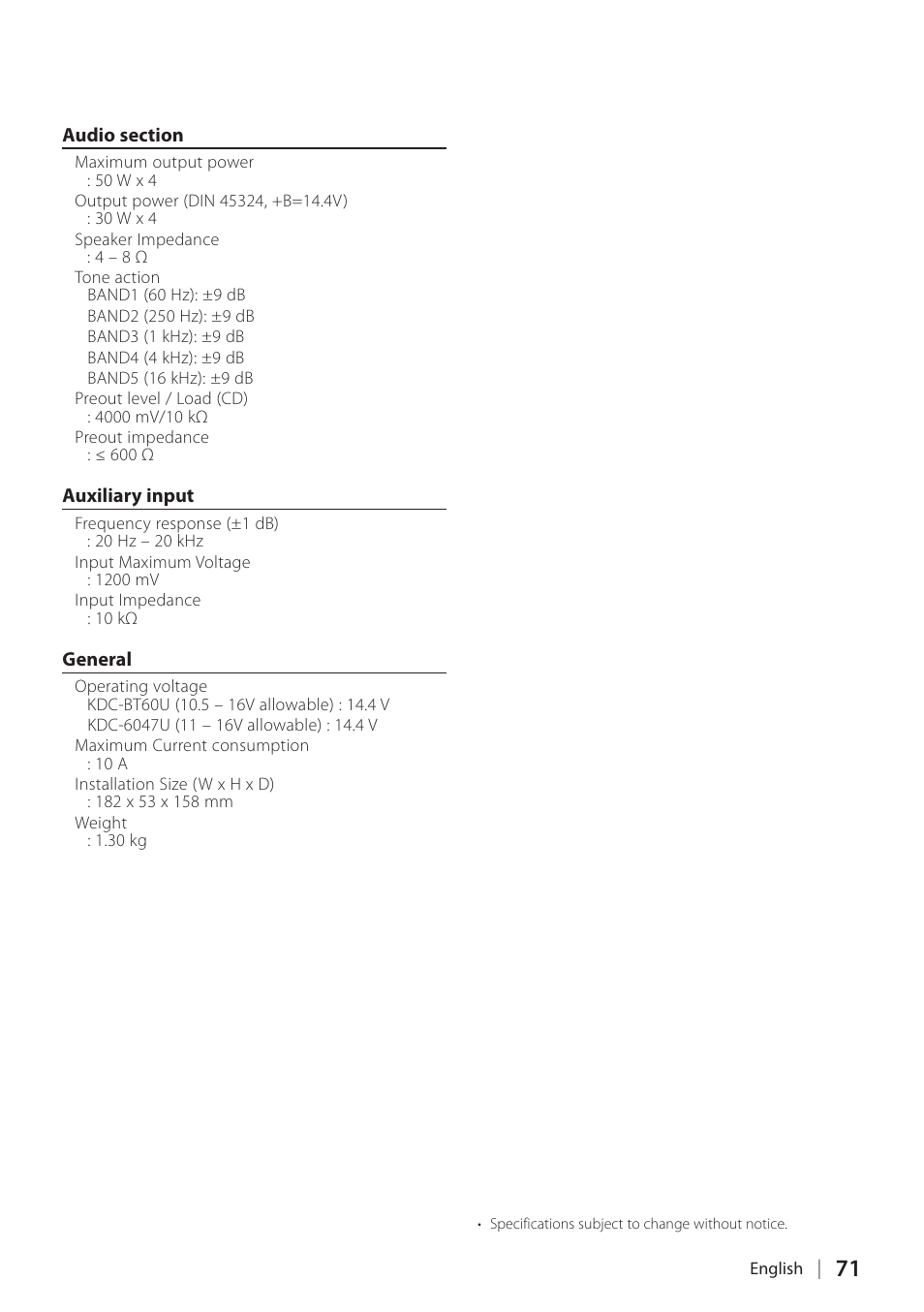 Kenwood KDC-BT60U User Manual | Page 71 / 72