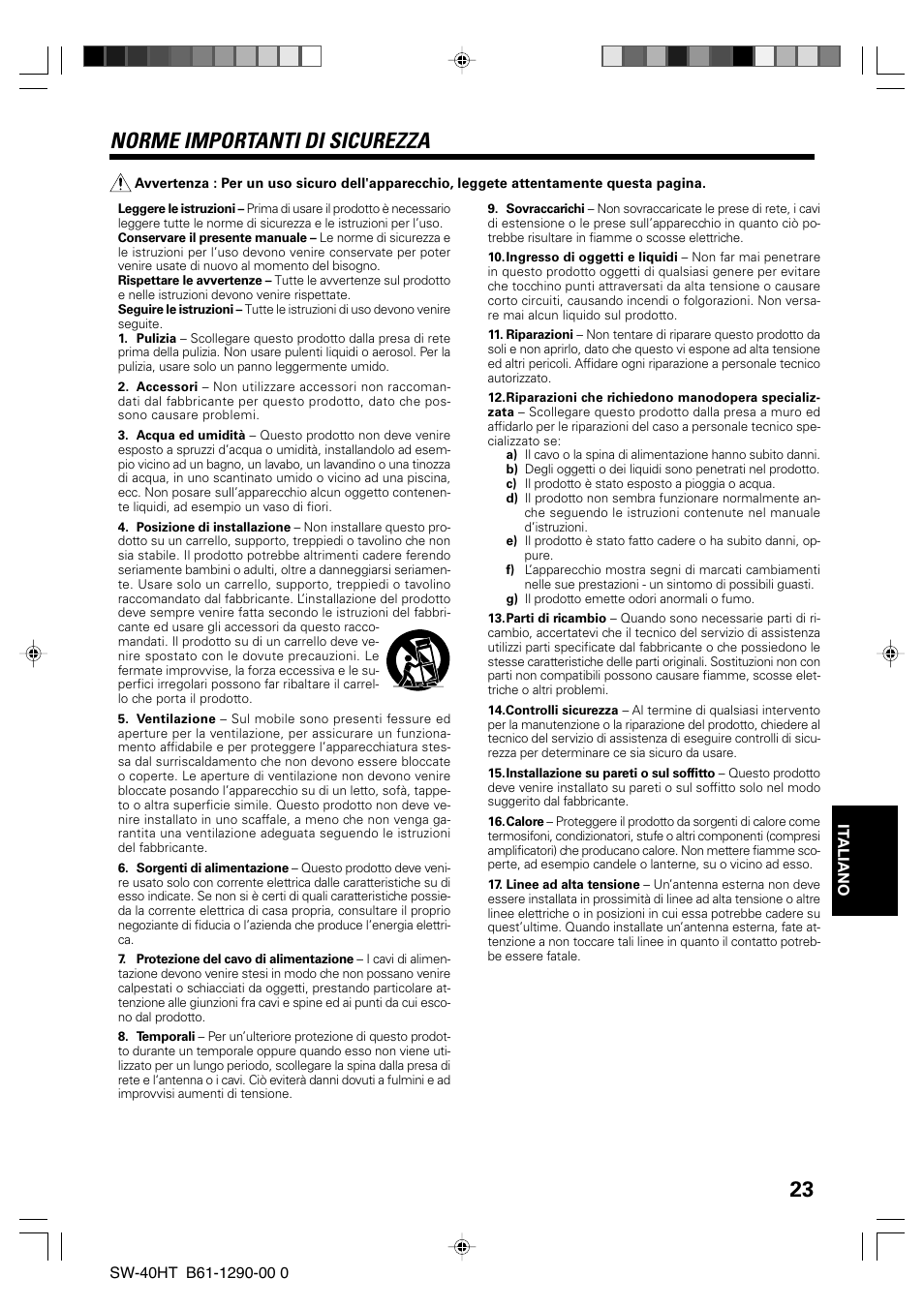 Norme importanti di sicurezza | Kenwood SW-40HT-BK User Manual | Page 23 / 32