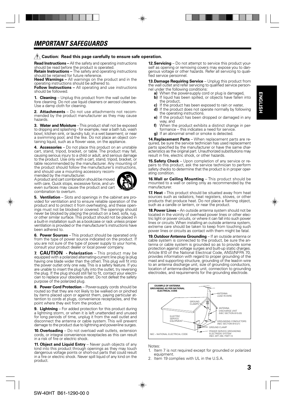 3important safeguards, Caution | Kenwood SW-40HT-BK User Manual | Page 3 / 32