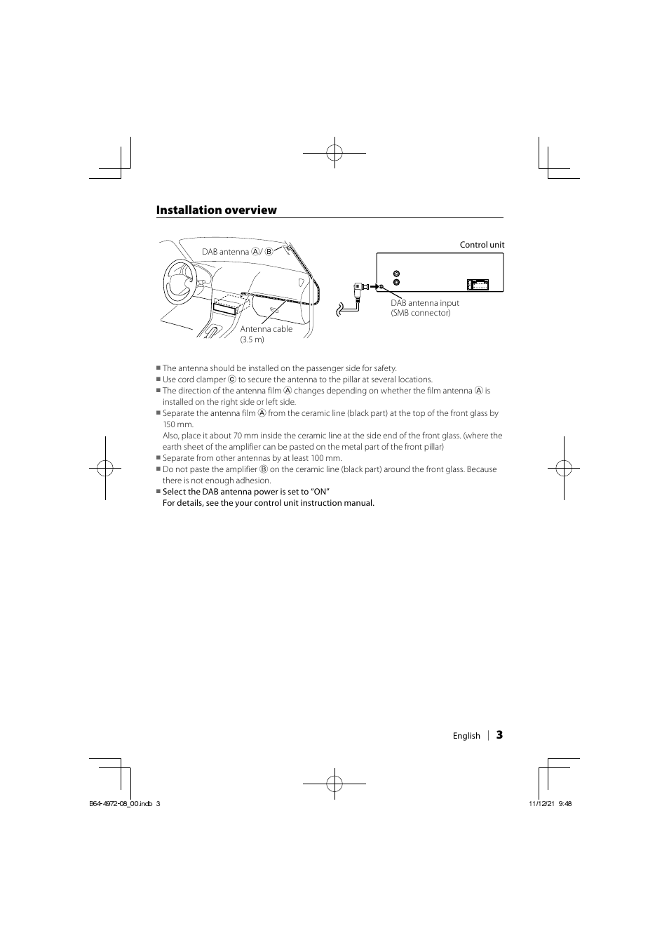 Installation overview | Kenwood CX-DAB1 User Manual | Page 3 / 5
