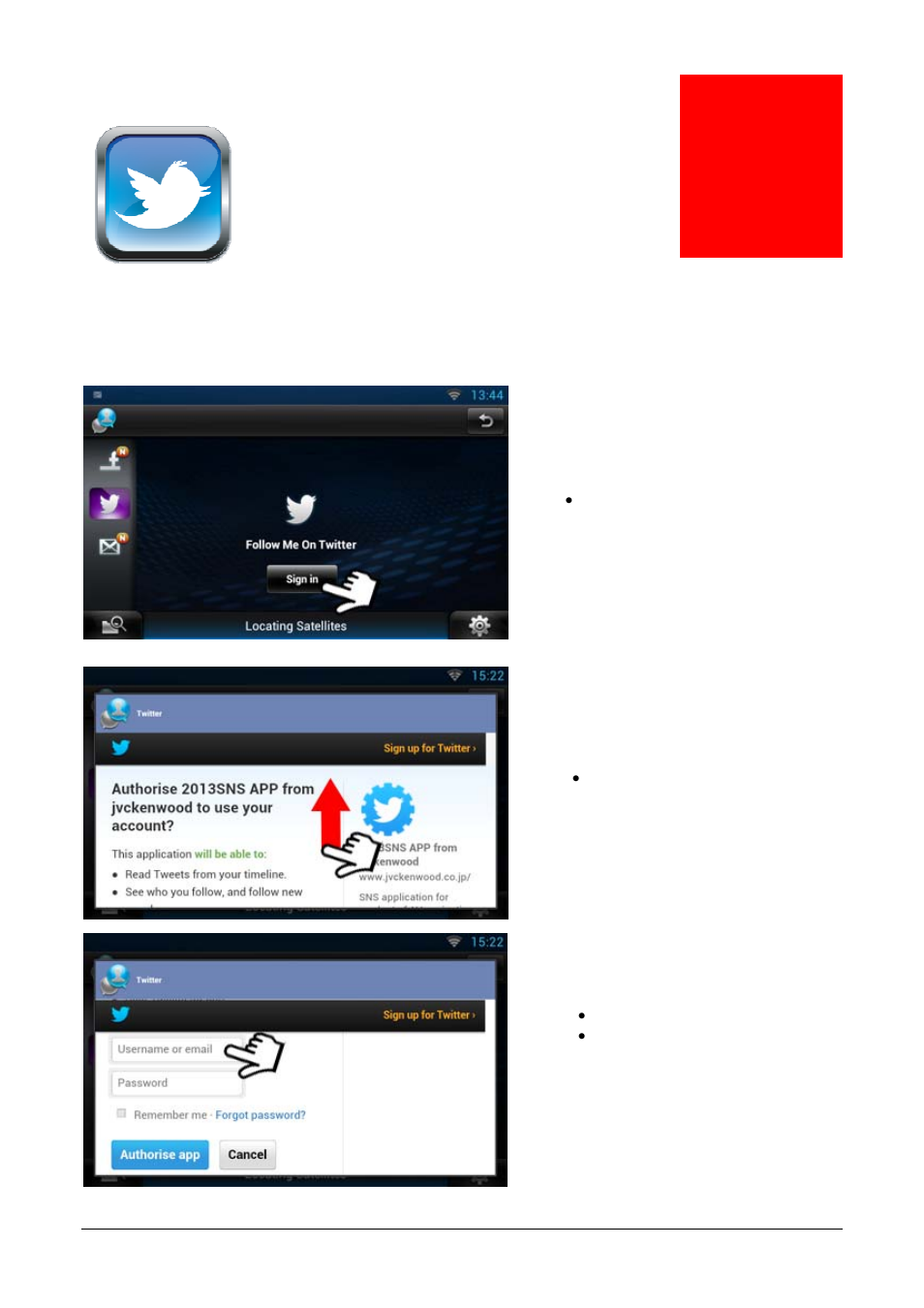 Step 6:- setting up twitter account, Step | Kenwood DNN9230DAB User Manual | Page 19 / 42