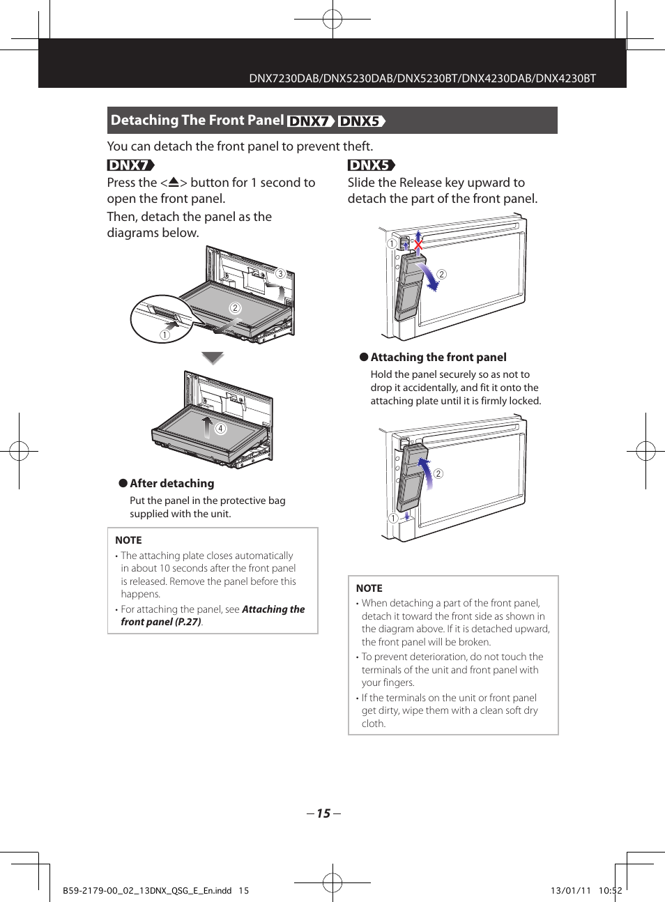 Detaching the front panel | Kenwood DNX7230DAB User Manual | Page 15 / 36