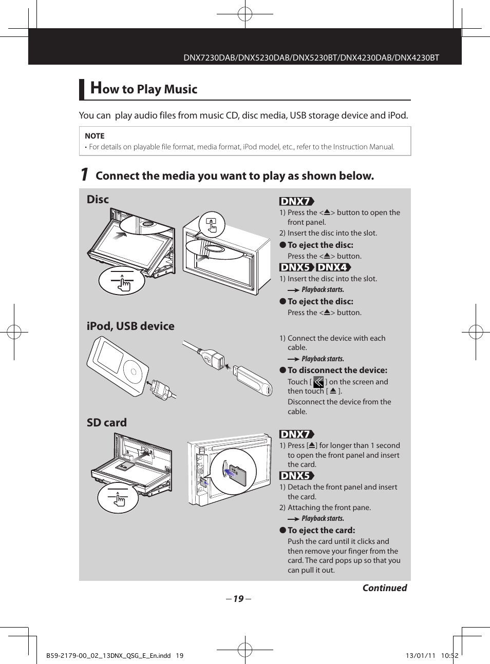 Ow to play music, Ipod, usb device sd card | Kenwood DNX7230DAB User Manual | Page 19 / 36