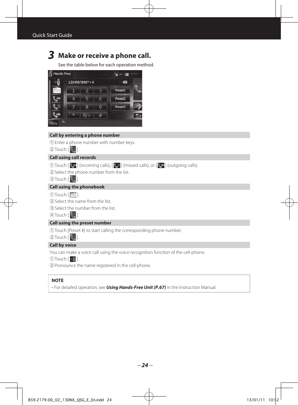 Make or receive a phone call | Kenwood DNX7230DAB User Manual | Page 24 / 36