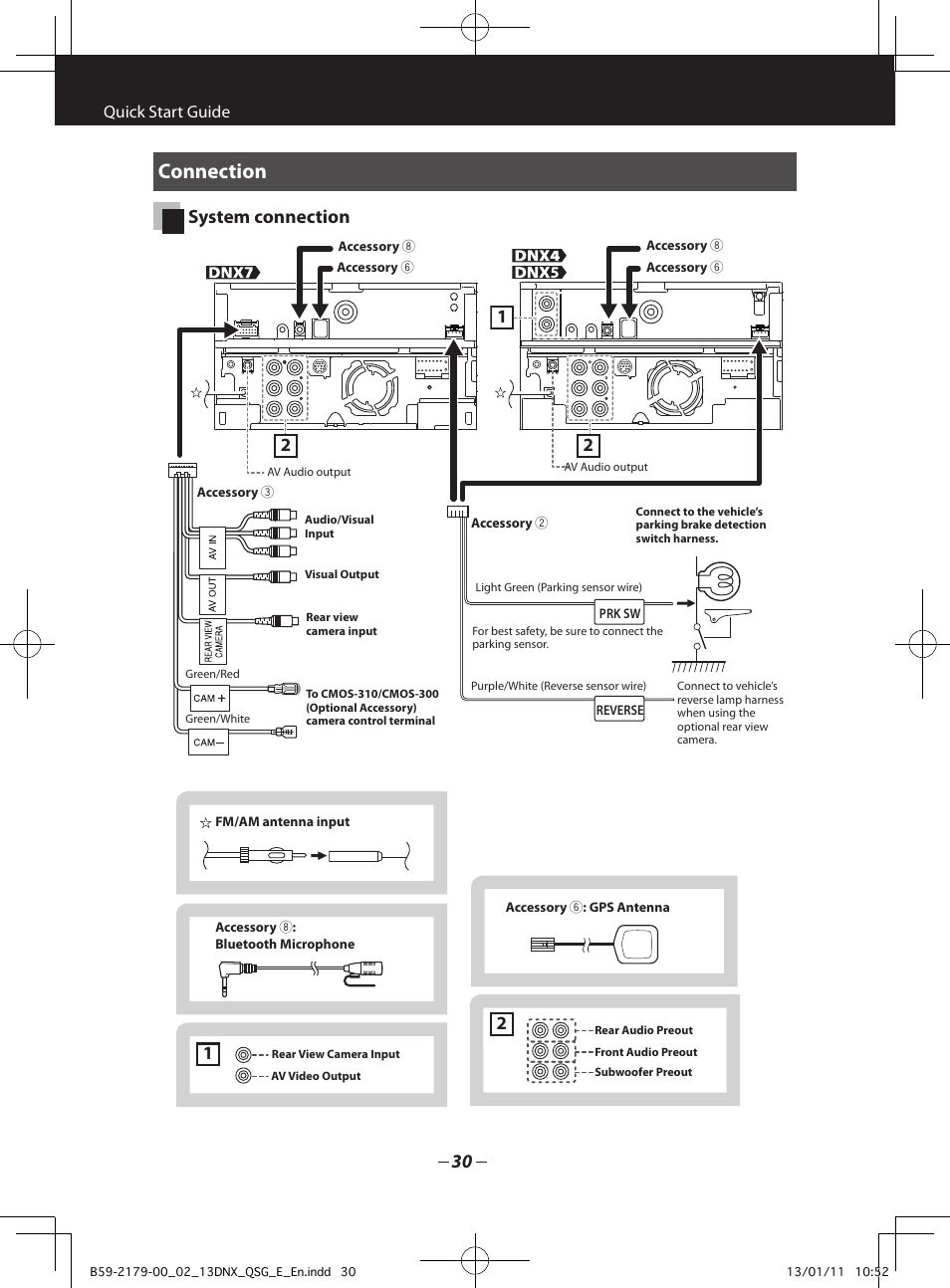 Connection, System connection, Quick start guide | Kenwood DNX7230DAB User Manual | Page 30 / 36
