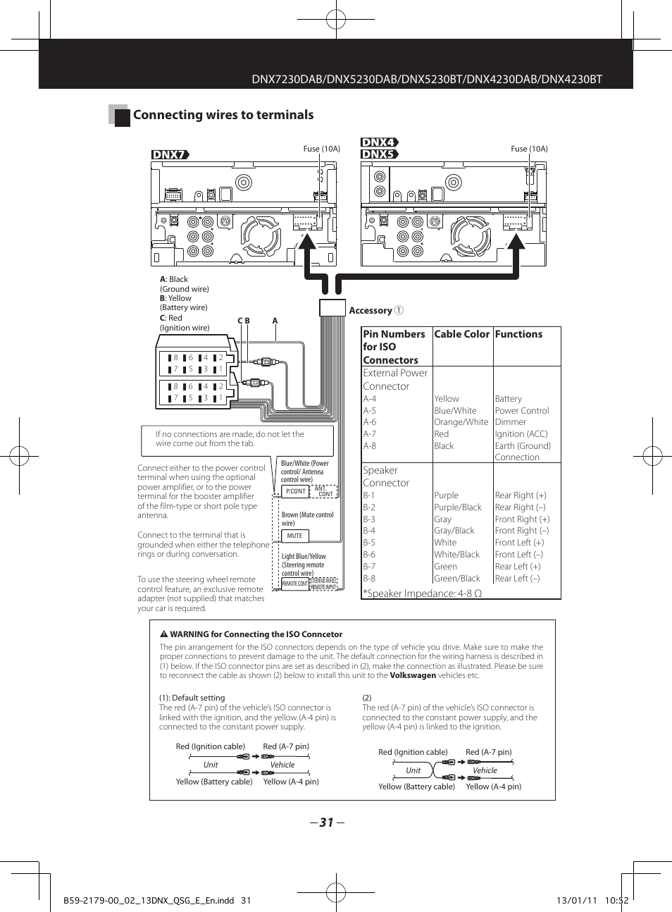 Connecting wires to terminals | Kenwood DNX7230DAB User Manual | Page 31 / 36