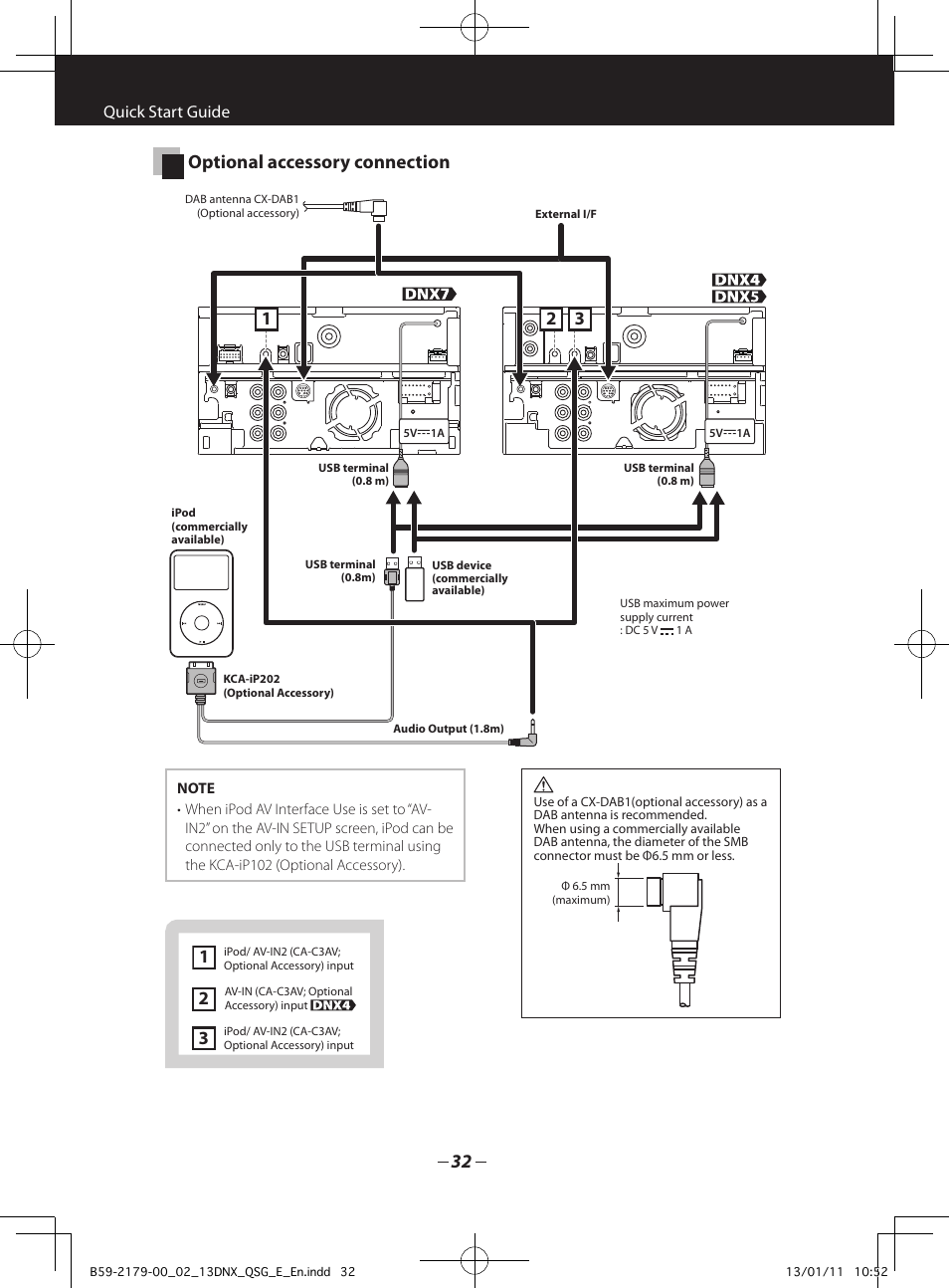 Optional accessory connection, Quick start guide | Kenwood DNX7230DAB User Manual | Page 32 / 36