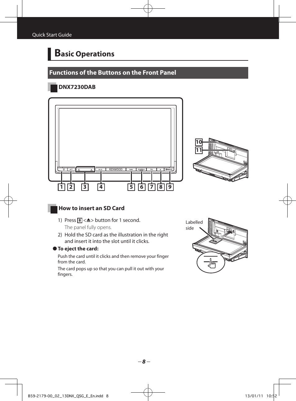 Asic operations, Functions of the buttons on the front panel | Kenwood DNX7230DAB User Manual | Page 8 / 36