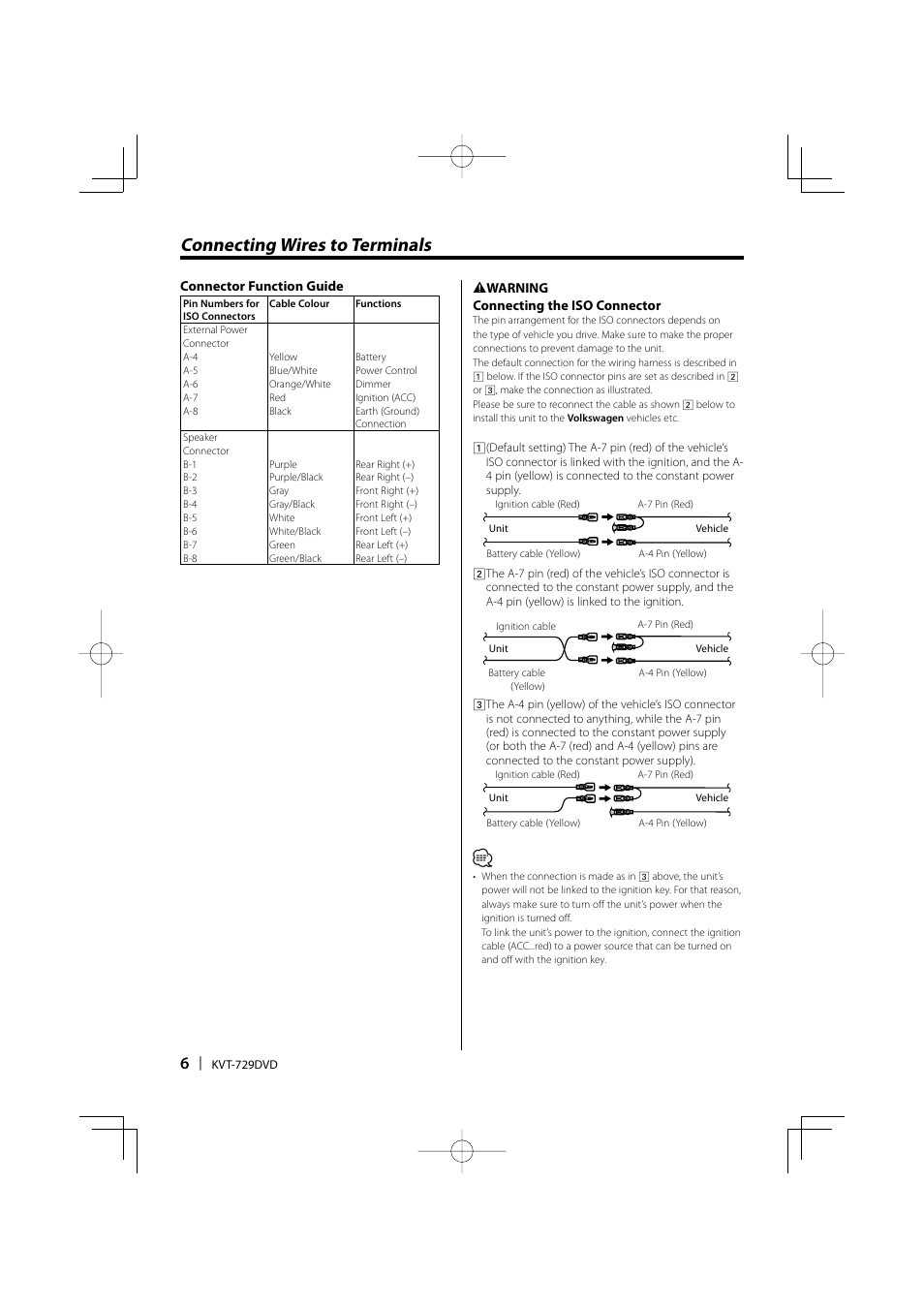 Connecting wires to terminals | Kenwood KVT-729DVD User Manual | Page 6 / 12