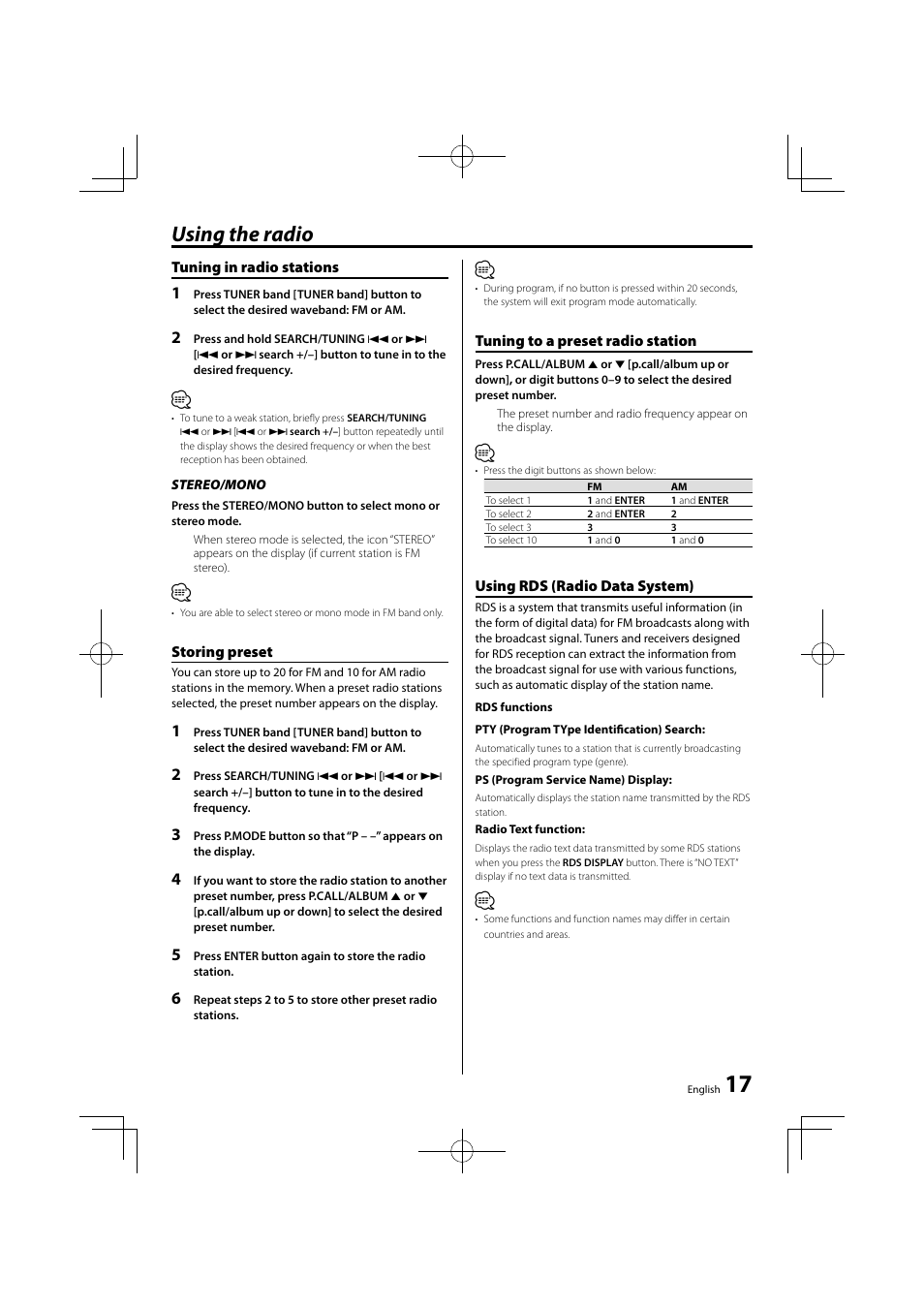 Using the radio | Kenwood M-707i-S User Manual | Page 17 / 24