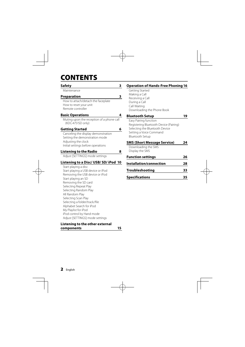 Kenwood KDC-4751SD User Manual | Page 2 / 40