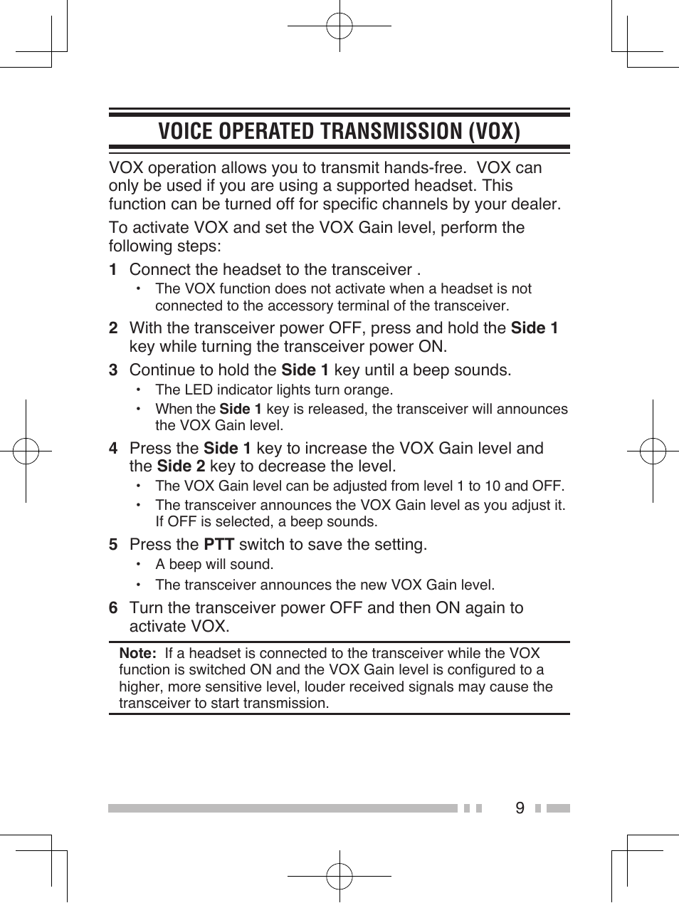Voice operated transmission (vox) | Kenwood TK-3301E User Manual | Page 18 / 32