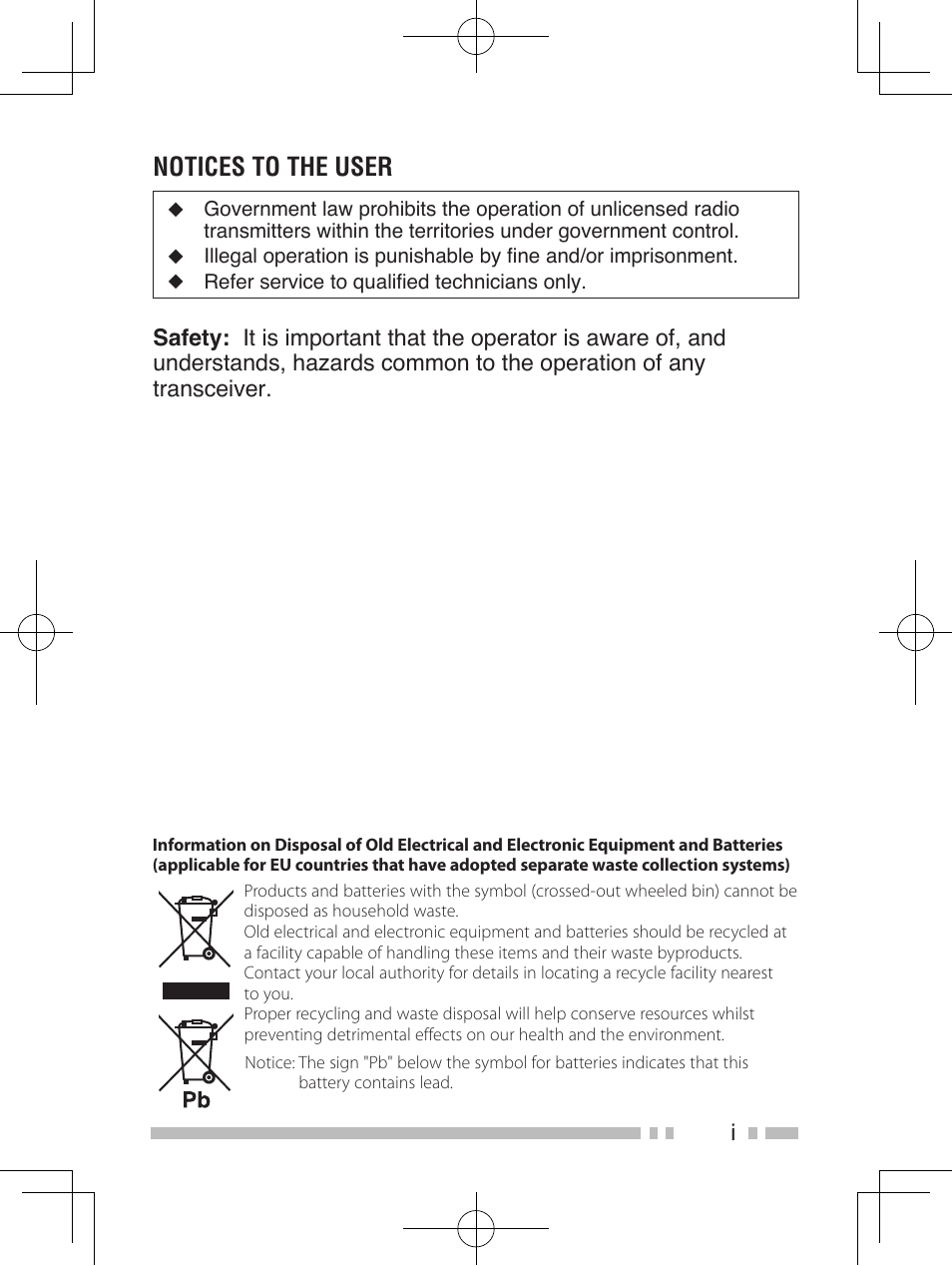 Notices to the user | Kenwood TK-3301E User Manual | Page 4 / 32