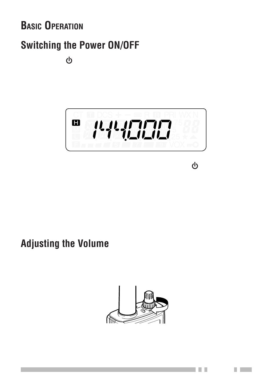 Switching the power on/off, Adjusting the volume | Kenwood TH-K2E - Discontinued User Manual | Page 31 / 154