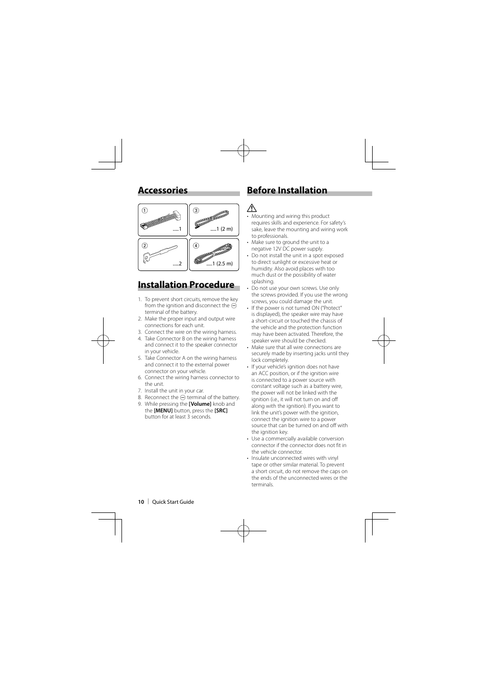 Before installation accessories, Installation procedure | Kenwood KIV-700 User Manual | Page 10 / 15