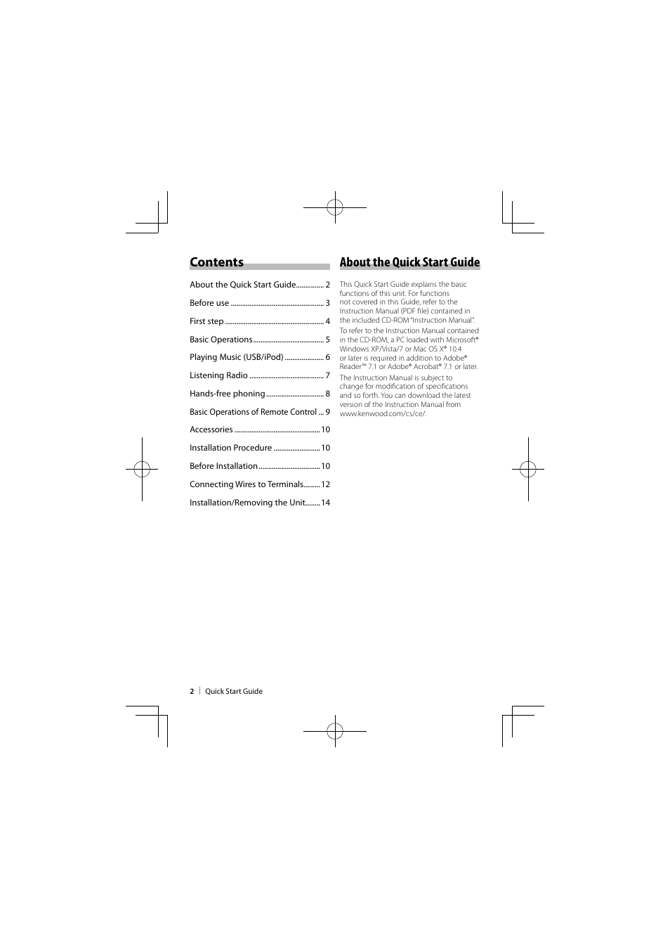 Contents about the quick start guide | Kenwood KIV-700 User Manual | Page 2 / 15