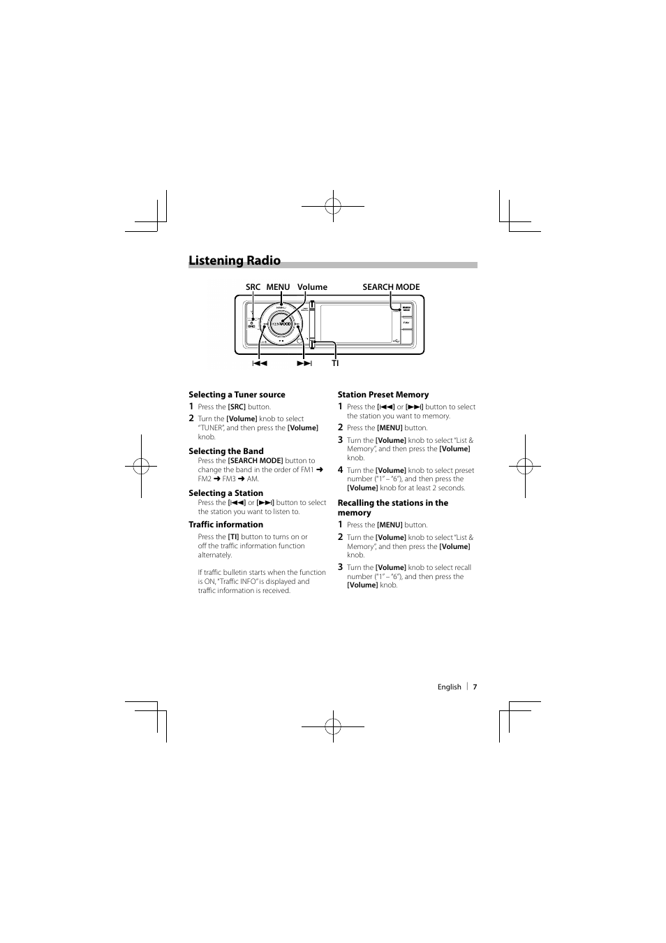 Listening radio | Kenwood KIV-700 User Manual | Page 7 / 15