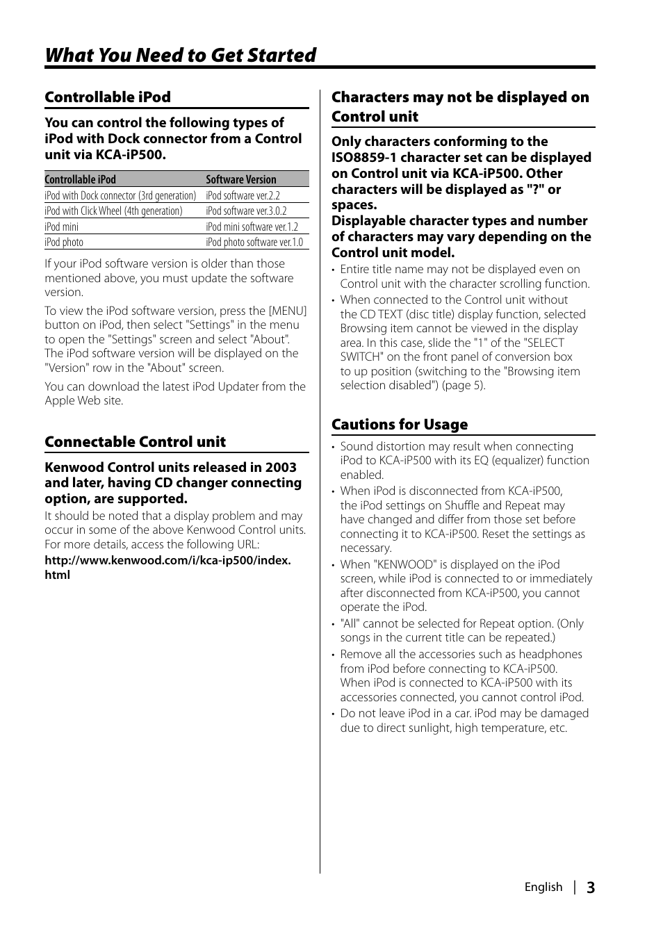 What you need to get started | Kenwood KCA-iP500 User Manual | Page 3 / 11