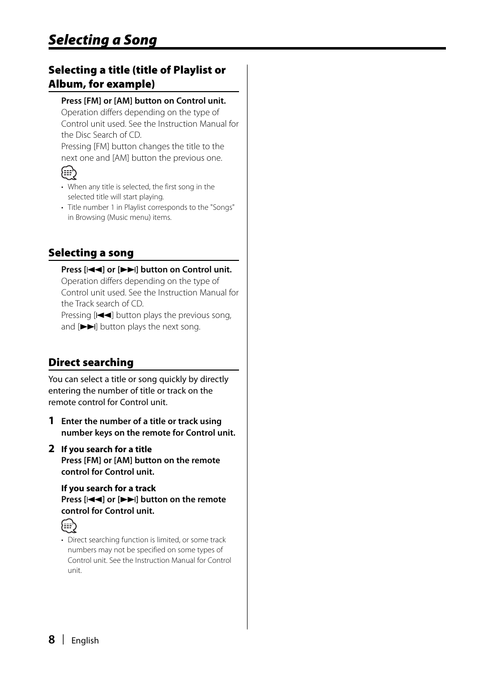 Selecting a song | Kenwood KCA-iP500 User Manual | Page 8 / 11