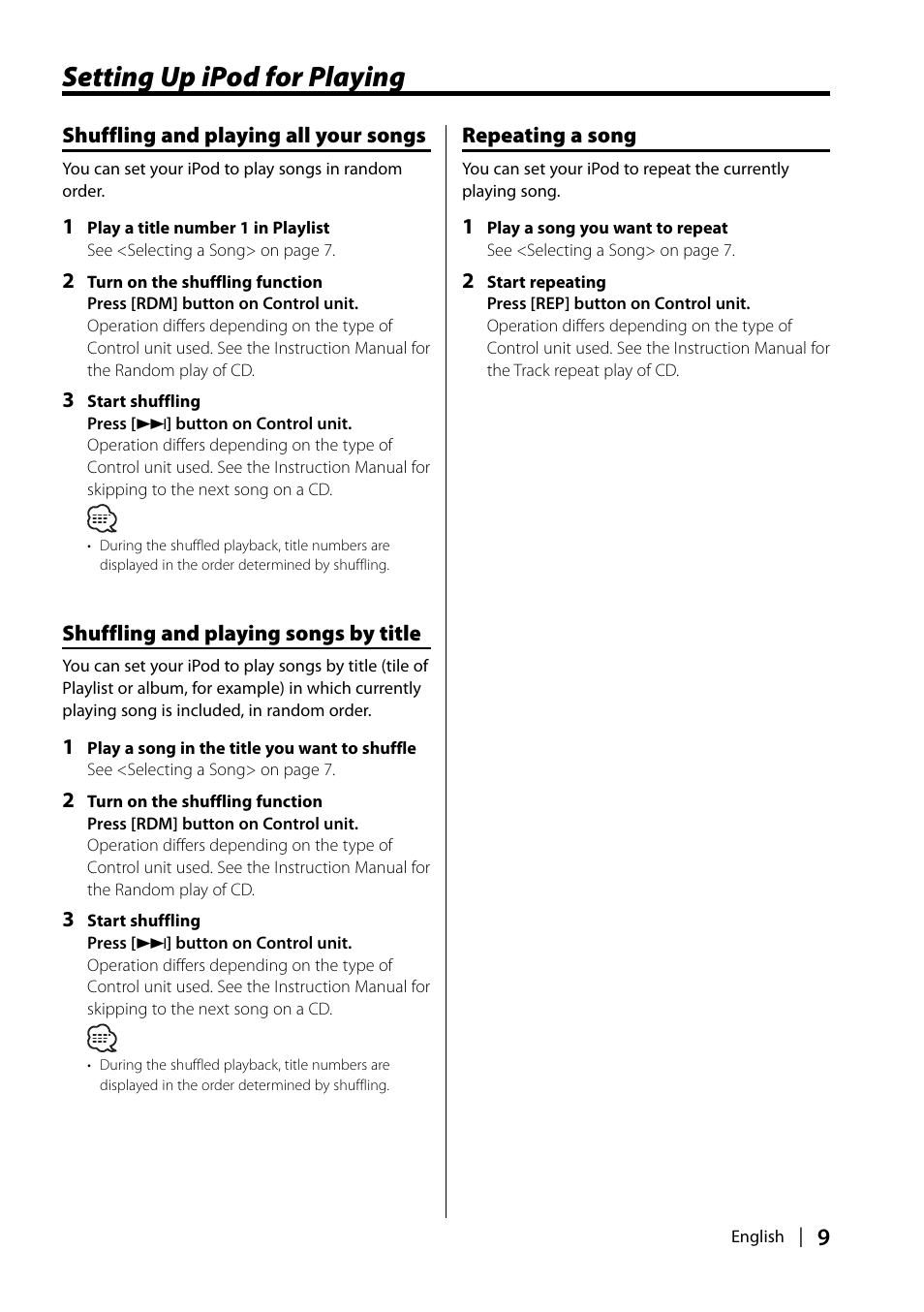 Setting up ipod for playing | Kenwood KCA-iP500 User Manual | Page 9 / 11