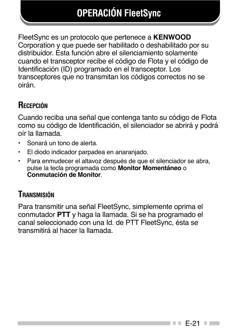 Operación fleetsync | Kenwood TK-3160E - Discontinued User Manual | Page 101 / 218