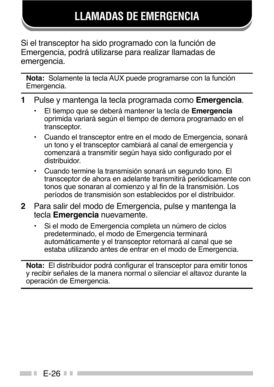 Llamadas de emergencia | Kenwood TK-3160E - Discontinued User Manual | Page 106 / 218