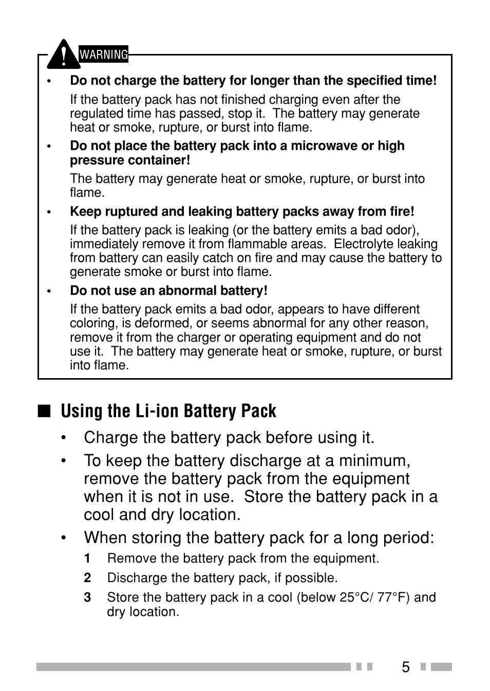 Using the li-ion battery pack | Kenwood TK-3160E - Discontinued User Manual | Page 13 / 218